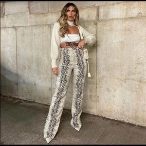 Zara Snake Print Flare Jeans - Black and White